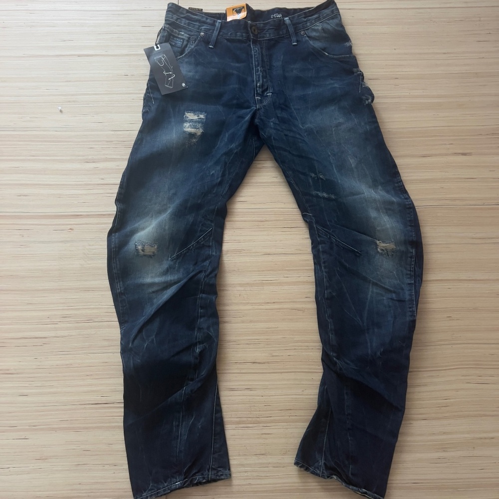 NWT G-STAR RAW 3301 Arc Loose Tapered Jeans 33X32 dark blue denim distressed